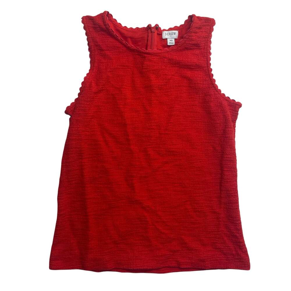 J.Crew Red Textured Sleeveless Blouse Top Women’s XS Scalloped Neck
